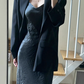 Large size French royal sister retro black suit jacket light luxury evening dress suspender skirt R1884