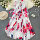 French elegant dress spring dress with bow tie collar slim fit long swing chiffon holiday dress R0351