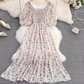 2025 new first love skirt square neck floral chiffon skirt tea break forest platycodon skirt a-line dress R0339