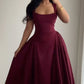 Dark red suspenders waist slim fit A-line sexy dignified long skirt homecoming dress R3923