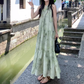 Ink painting halter neck dress seaside holiday style retro cool temperament skirt R0765