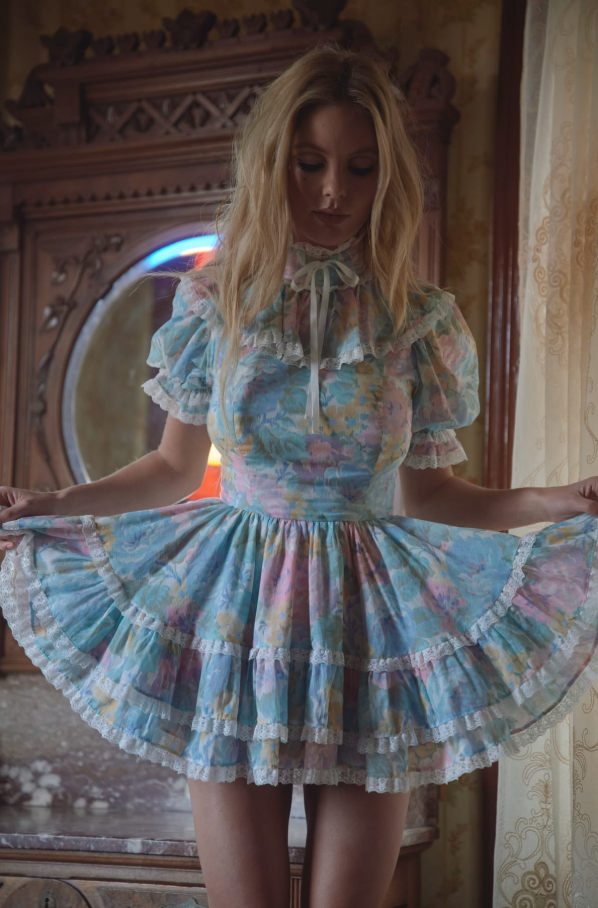 Floral Puff Sleeves Ruffled A-Line Corset Mini Summer Dress Homecoming Dress RS446