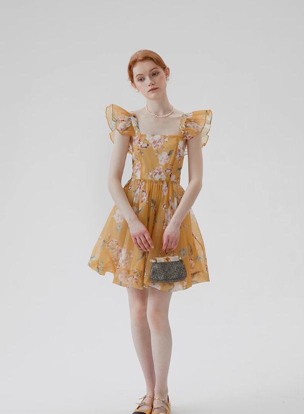 French style sleeveless suspender skirt short skirt floral skirt holiday dress R2771