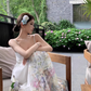 Sexy tube top suspender dress temperament floral long skirt R0542