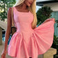 Pink suspenders sexy cute charming waist slim short skirt homecoming dress R3615