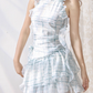 Mint Plaid Print Embroidered Ribbon Ruffle Halter Dress R5212