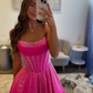 Rose Red Strapless Waisted Fishbone Sexy Short Skirt Homecoming Dress R5564