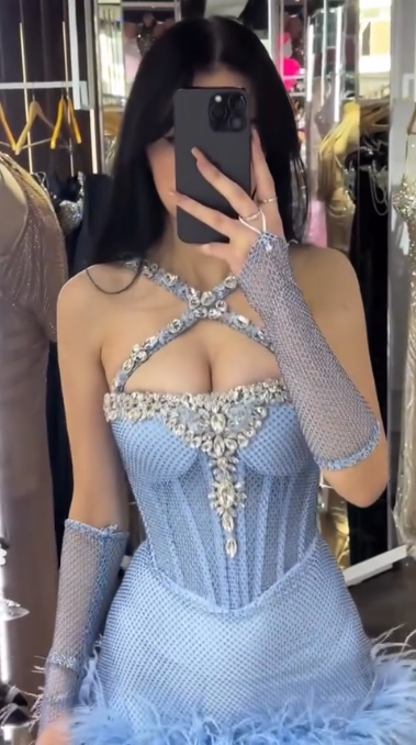 Blue halter neck slim waist hip sexy design short skirt homecoming dress R5485