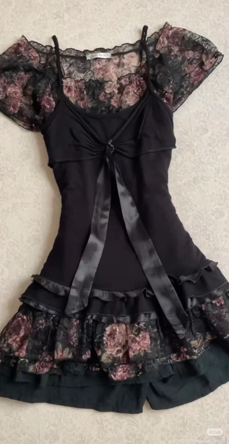 Floral Retro Women's Homecoming Dress Black Corset Short Prom Dress Party Dress RS2481