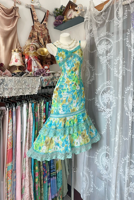 Light green suspender floral waist slim fit cute sexy skirt prom dress R6156