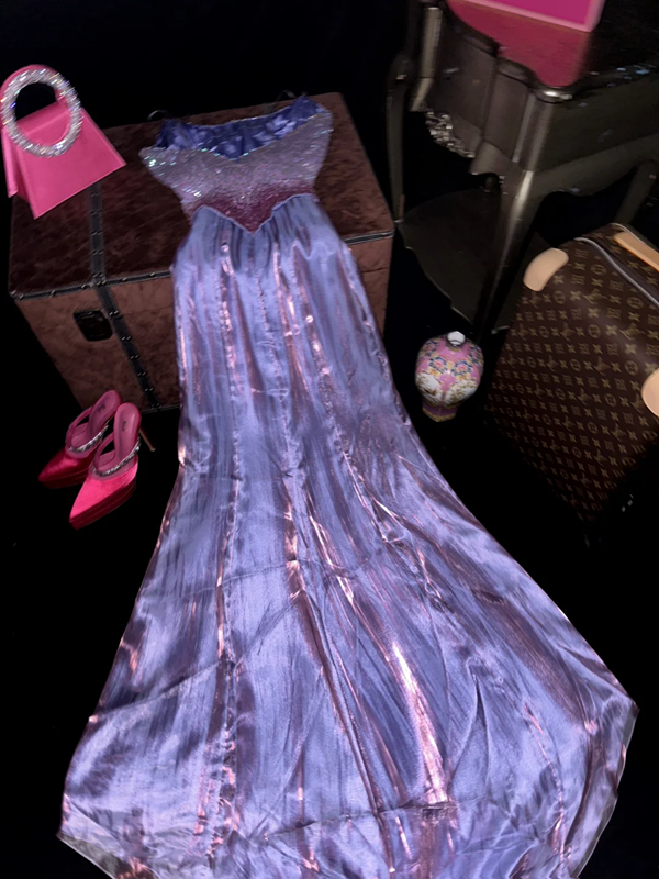 Purple sequined long ball gown R7034