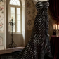 Black polka dot padded waist fitted long ball gown R6716
