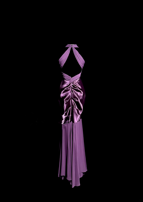 Purple halter neck elegant bodycon long ball gown R6676
