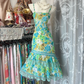 Light green suspender floral waist slim fit cute sexy skirt prom dress R6156