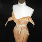 Orange sequined tube top with slim waist and hip-hugging sexy skirt, prom dress R5681