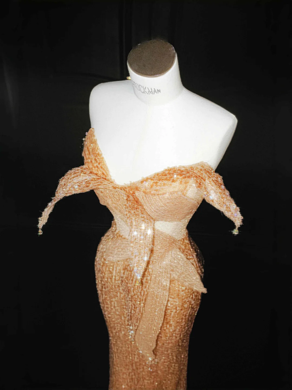 Orange sequined tube top with slim waist and hip-hugging sexy skirt, prom dress R5681