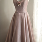 Pink halter-neck fitted A-line elegant prom dress R6755