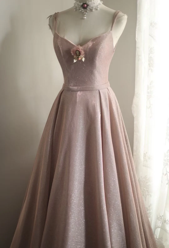 Pink halter-neck fitted A-line elegant prom dress R6755