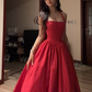 Red halter-neck, fitted waist, full skirt, long ball gown R7555