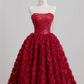 Red strapless, fitted waist, full-skirted, rose-patterned long elegant ball gown/bridal dress R8220