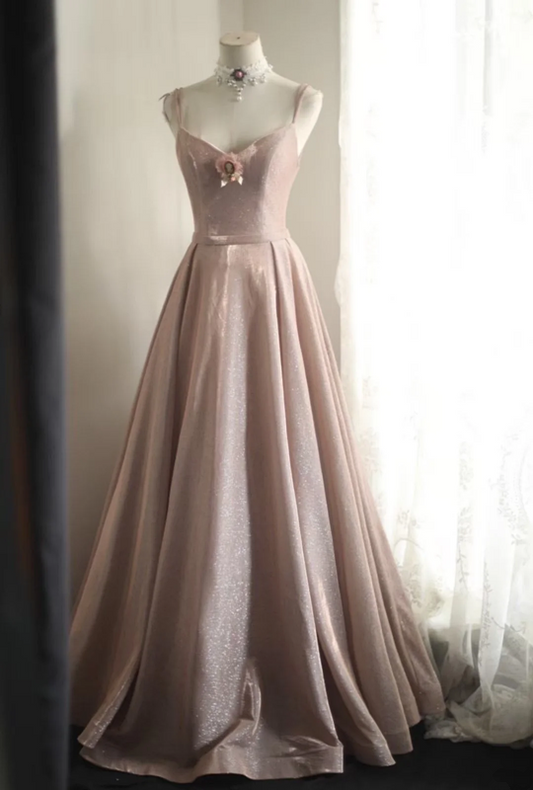 Pink halter-neck fitted A-line elegant prom dress R6755