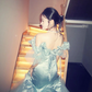 Gray-blue off-shoulder fitted waist bodycon mermaid long ball gown R8699