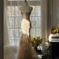 Light champagne gold strapless fitted waist bodycon long ball gown R7711
