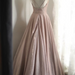 Pink halter-neck fitted A-line elegant prom dress R6755