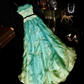 Yellow-green halter-neck pleated waist slim-fit fairy long ball gown R6915