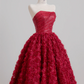 Red strapless, fitted waist, full-skirted, rose-patterned long elegant ball gown/bridal dress R8220