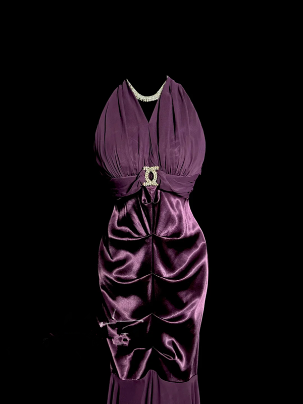 Purple halter neck elegant bodycon long ball gown R6676