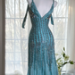 Light blue halter-neck fitted waist sexy midi-length ball gown R7670