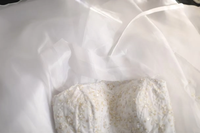 White halter-neck, fitted waist, beaded long ball gown/bridal dress R6834