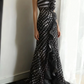 Black polka dot padded waist fitted long ball gown R6716