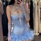 Blue halter neck slim waist hip sexy design short skirt homecoming dress R5485