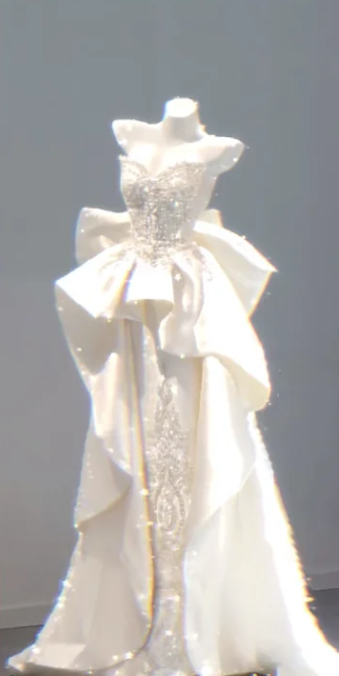 White Strapless Crystal-Embellished Waist-Cinched Slim-Fit Statement Skirt Bridal Gown/Ball Gown R7154