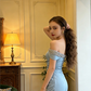 Light blue off-the-shoulder rhinestone-embellished fitted mermaid skirt elegant ball gown R8608