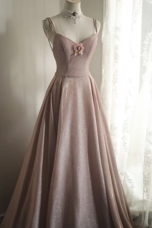 Pink halter-neck fitted A-line elegant prom dress R6755