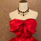 Red Strapless Waist-Cinched Puffball Skirt Floor-Length Ball Gown, Bridal Gown R7361