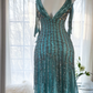 Light blue halter-neck fitted waist sexy midi-length ball gown R7670