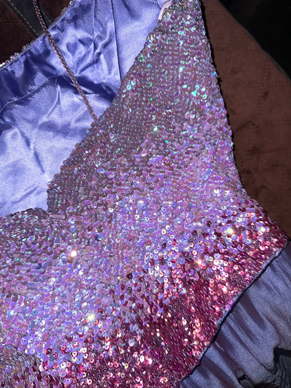Purple sequined long ball gown R7034
