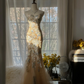 Light champagne gold strapless fitted waist bodycon long ball gown R7711