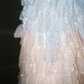 Blue and pink stitching one-shoulder waisted A-line sequined maxi dress, prom dress R5645