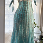 Light blue halter-neck fitted waist sexy midi-length ball gown R7670