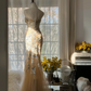 Light champagne gold strapless fitted waist bodycon long ball gown R7711