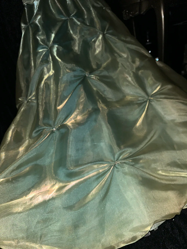 Yellow-green halter-neck pleated waist slim-fit fairy long ball gown R6915