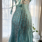 Light blue halter-neck fitted waist sexy midi-length ball gown R7670