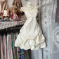 Ivory white strapless fitted waist short ball gown R7588
