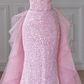 Pink halterneck sleeveless sequined waist slim hip long ball gown bridal gown R5876