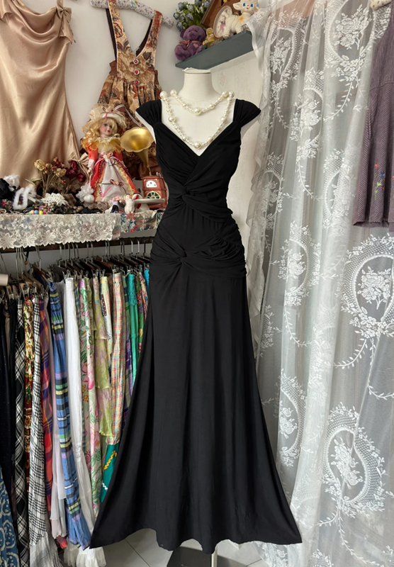 Black halter-neck, fitted, bodycon long dress, prom dress R6355